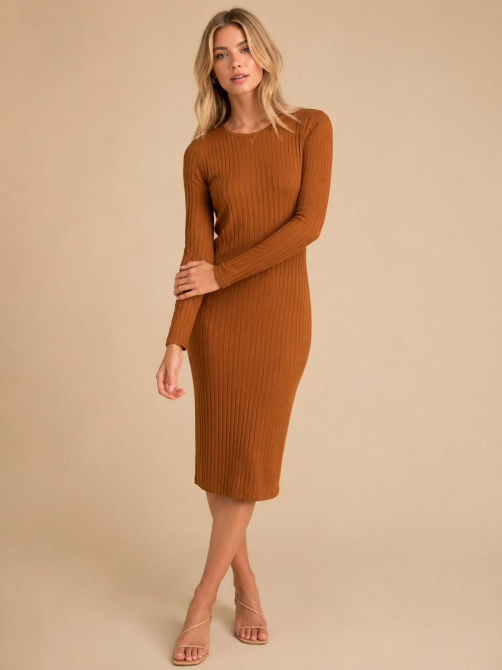 Forever 21 Mustard Yellow Ribbed Long Sleeve Dress